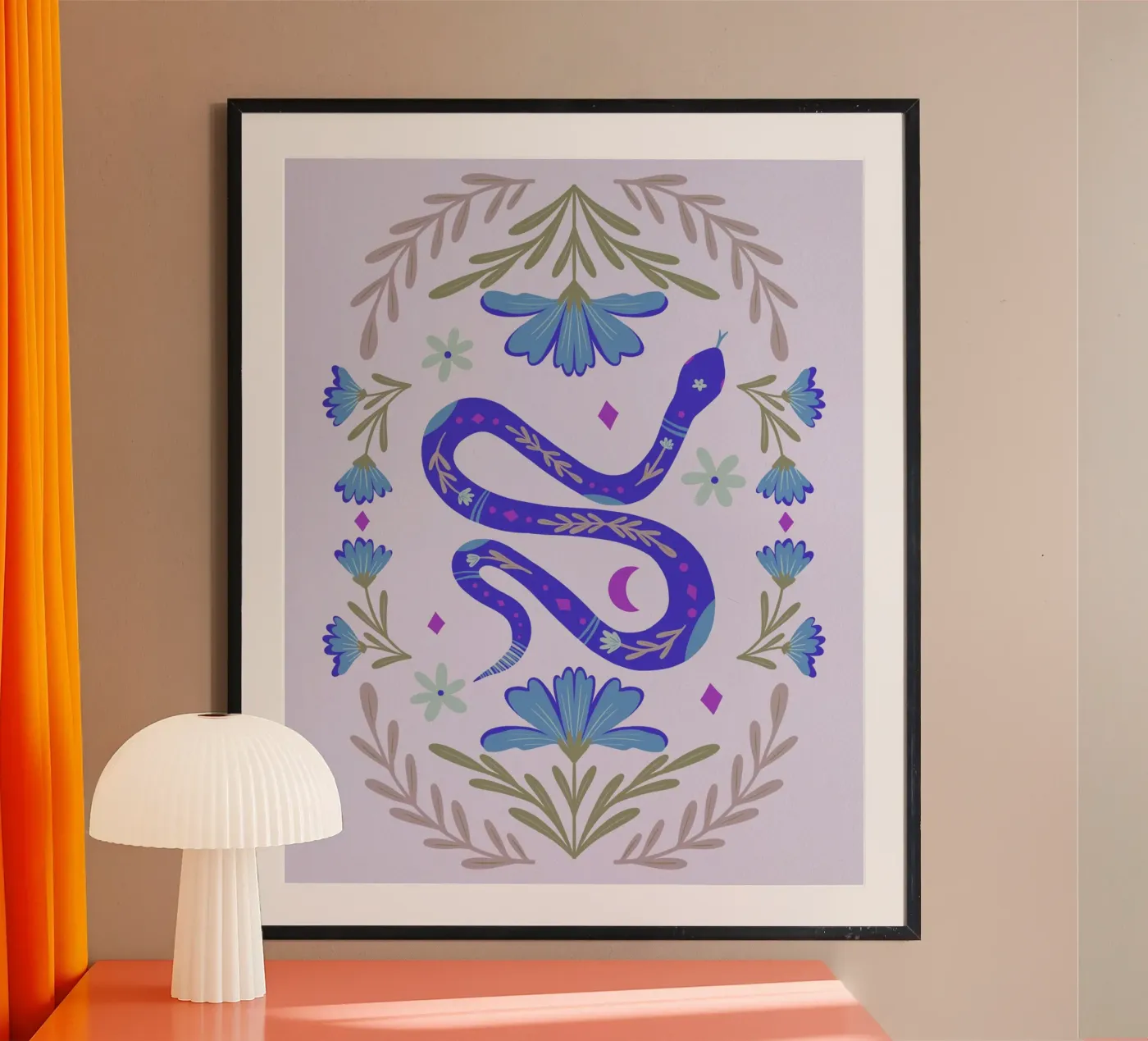 Simpatico serpente floreale - blu poster da Wackapacka
