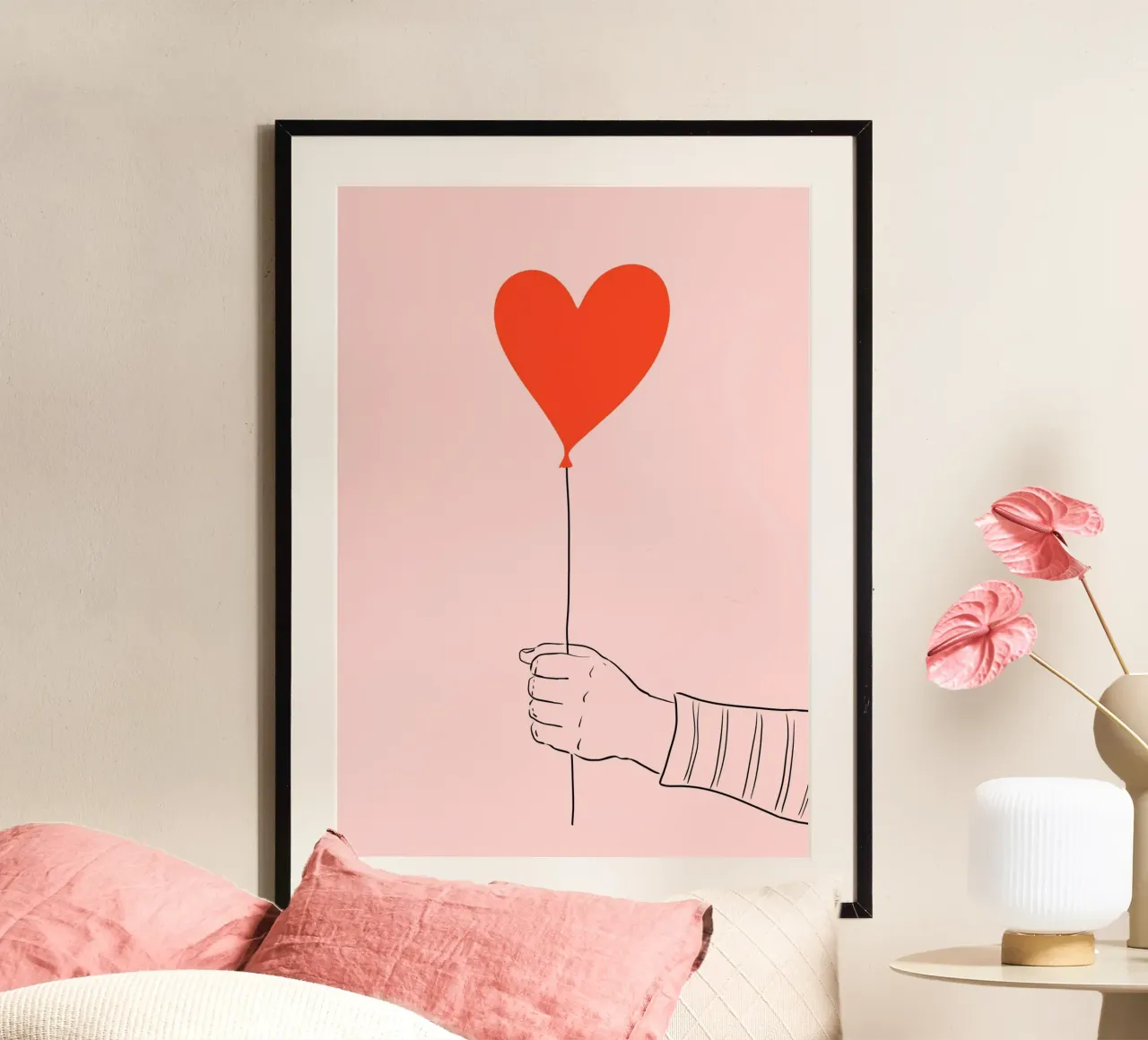 Amore volante, San Valentino, compleanno, palloncino poster con telaio in plastica da keinkonzept