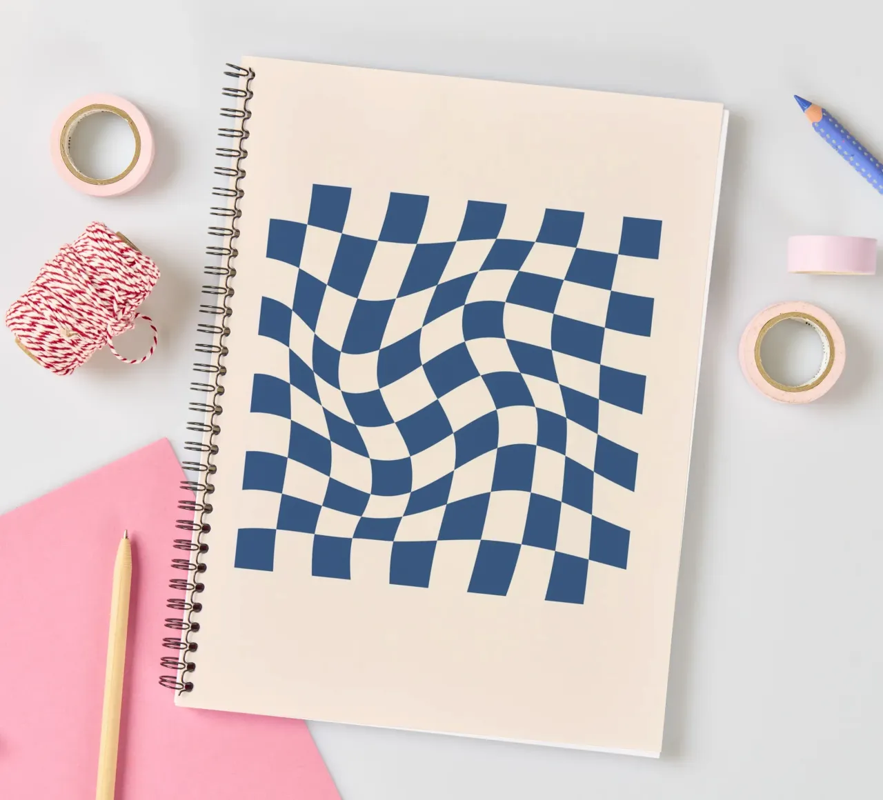 Checkered Elegance | Blue & Beige spiral notebook by PrintCessStudio