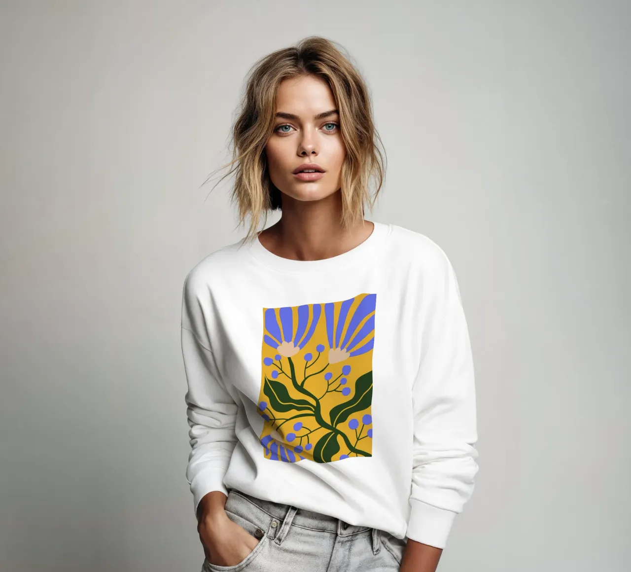 Abstract Floral Harmony | Blue & Orange sweatshirt by PrintCessStudio
