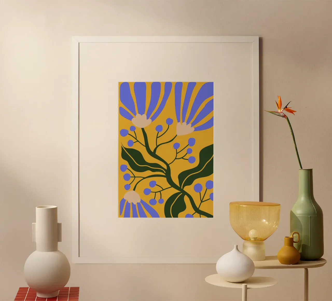 Abstract Floral Harmony | Blue & Orange poster da PrintCessStudio