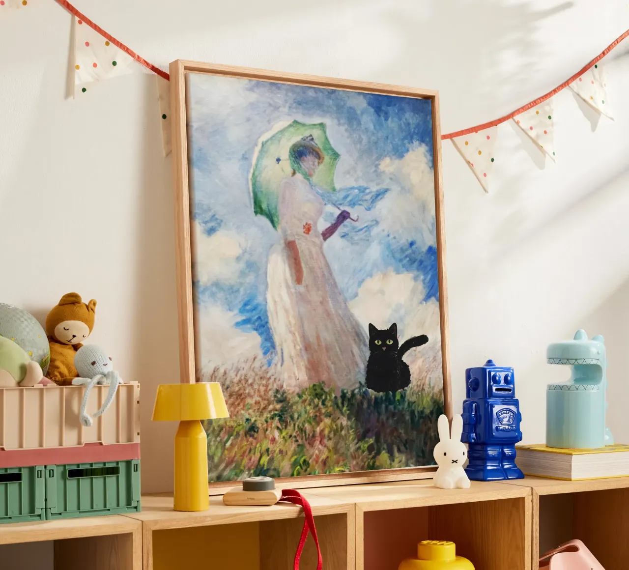 Claude Monet, Suzanne Hoschede donna con gatto nero tela con Cornice a cassetta da Peaches Art Prints