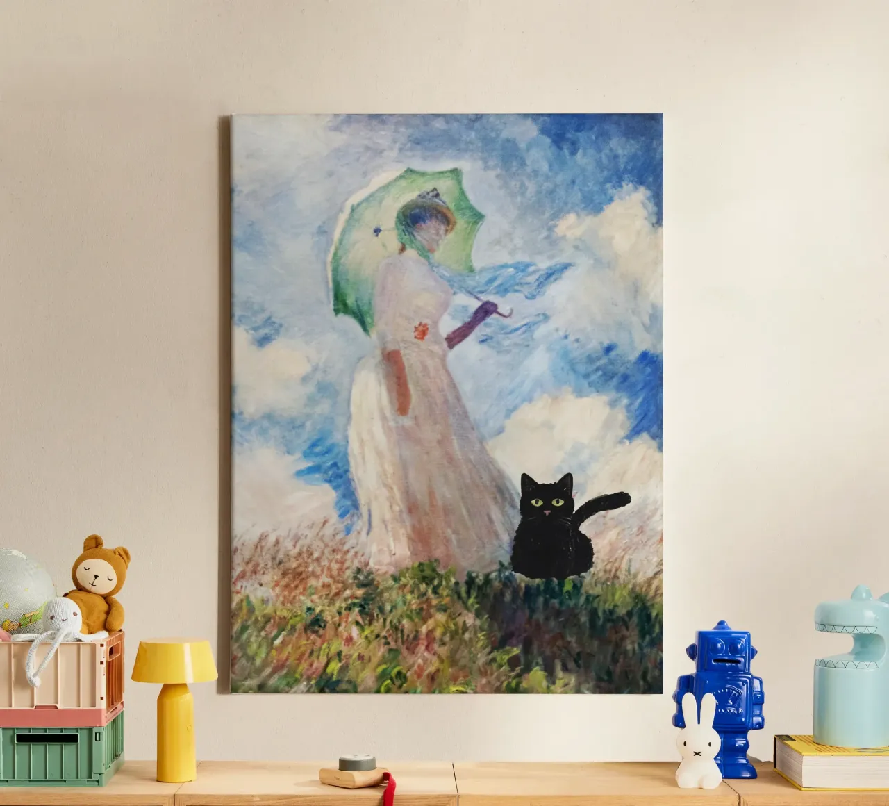 Claude Monet, Suzanne Hoschede donna con gatto nero tela con Cornice a cassetta da Peaches Art Prints