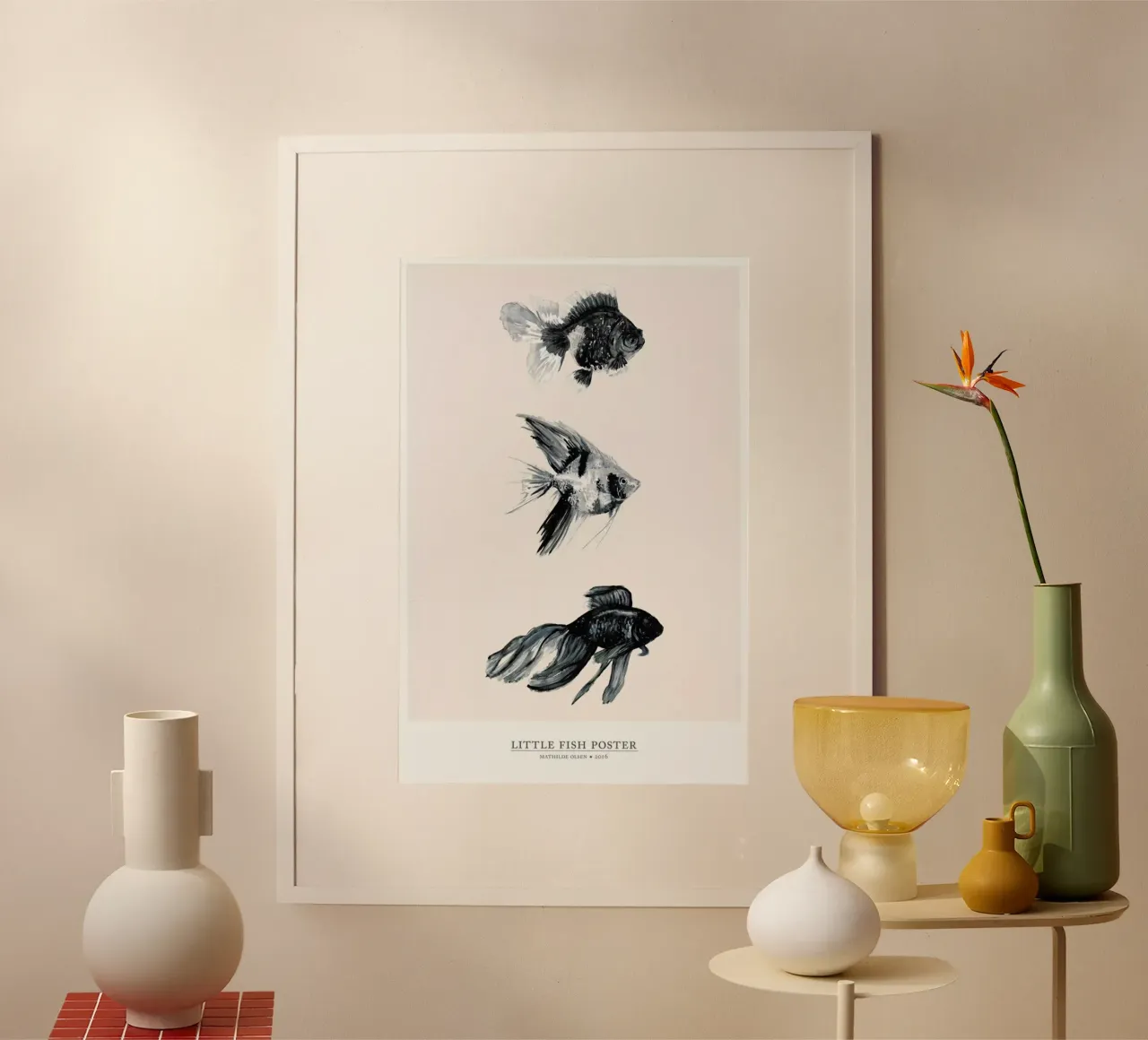 Little Fish poster con telaio in plastica da Mathilde Olsen