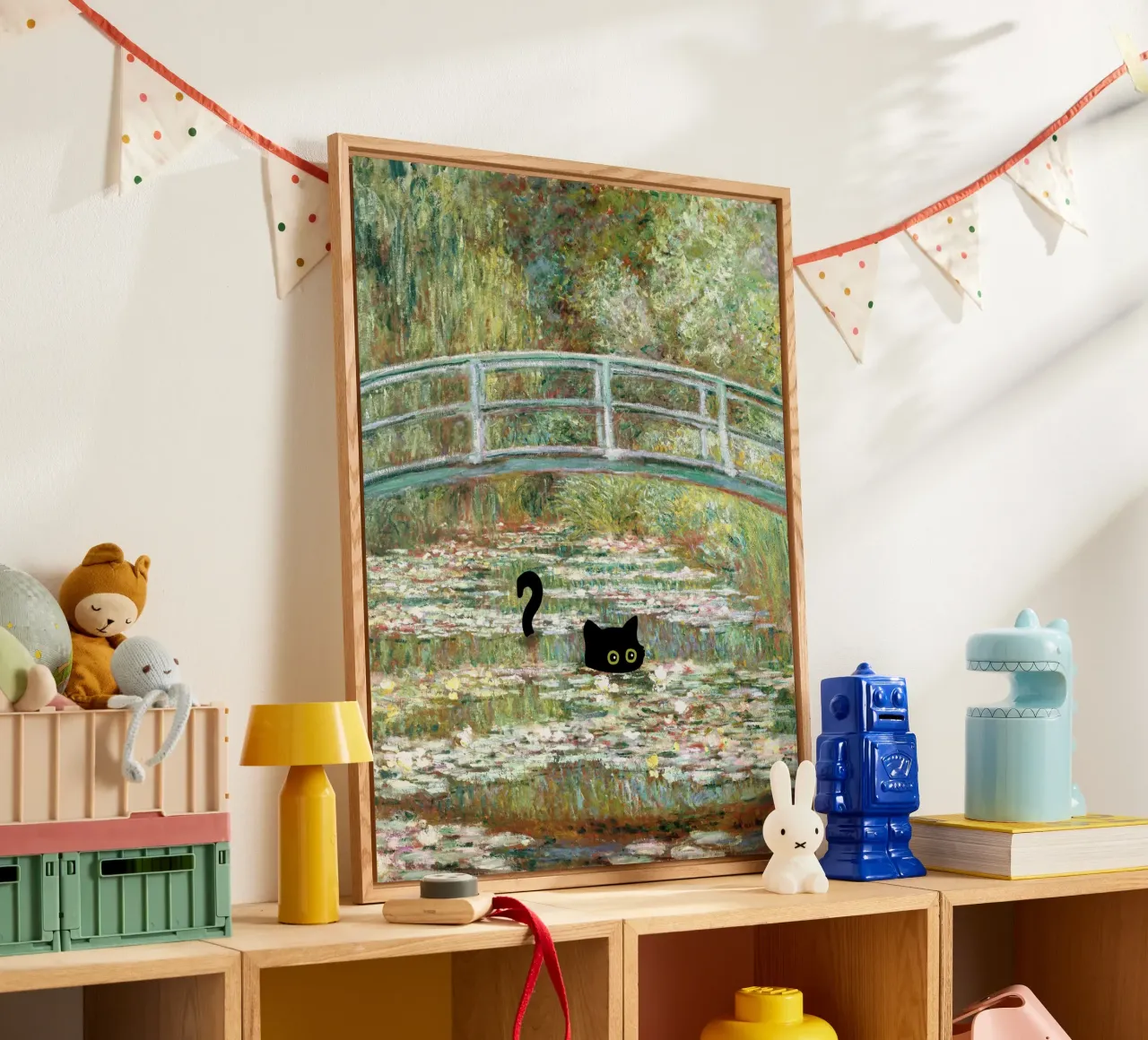 Ponte del gatto nero su uno stagno di ninfee di Claude Monet plexiglass da Peaches Art Prints