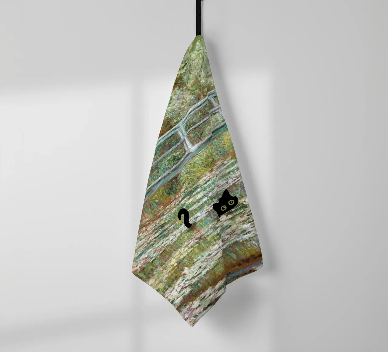 Ponte del gatto nero su uno stagno di ninfee di Claude Monet canovaccio da cucina da Peaches Art Prints