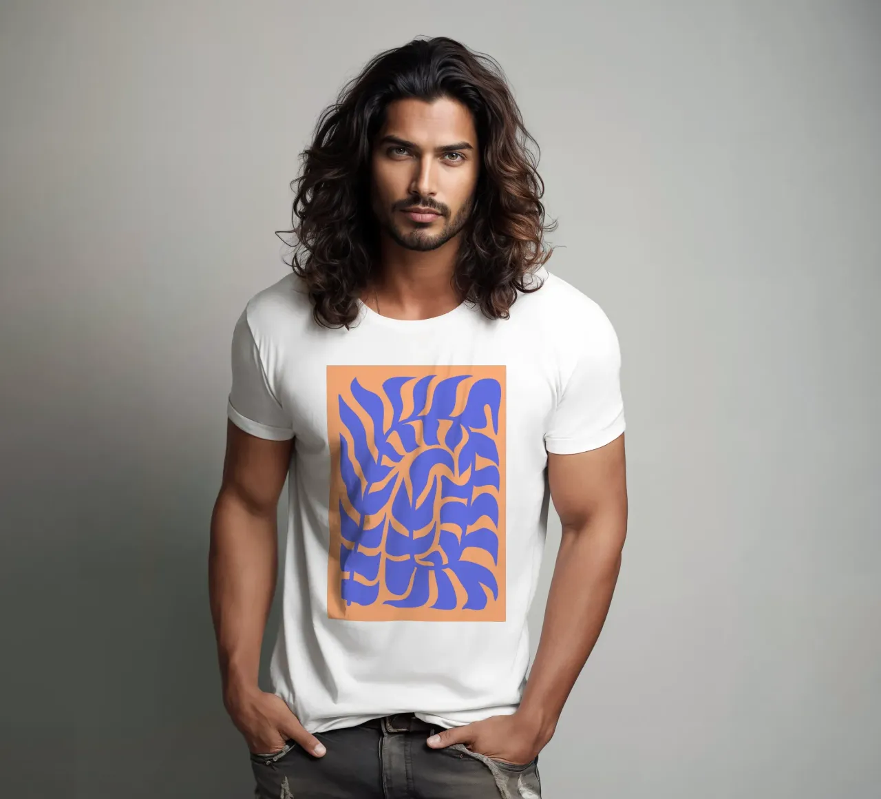 Vivid Harmony: Blue Leaf & Fiery Glow | Design Art t-shirt da PrintCessStudio