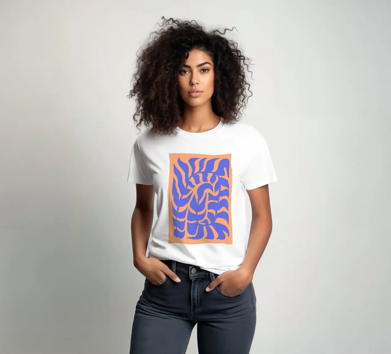Vivid Harmony: Blue Leaf & Fiery Glow | Design Art t-shirt da PrintCessStudio