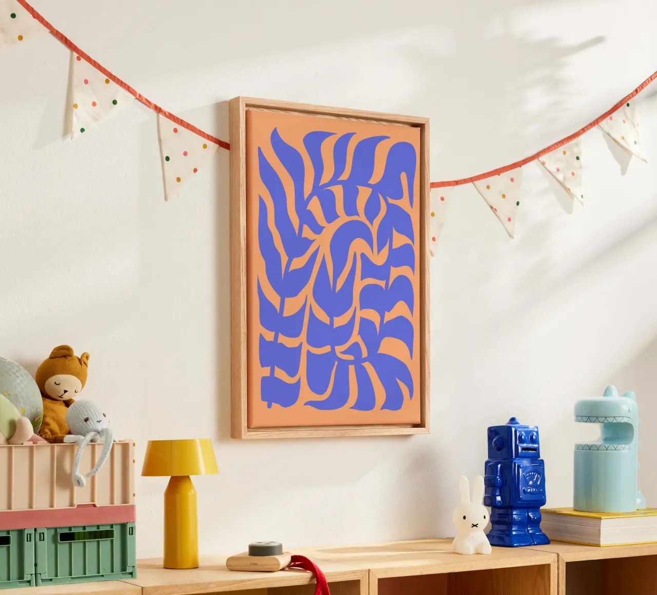 Vivid Harmony: Blue Leaf & Fiery Glow | Design Art lienzo de PrintCessStudio