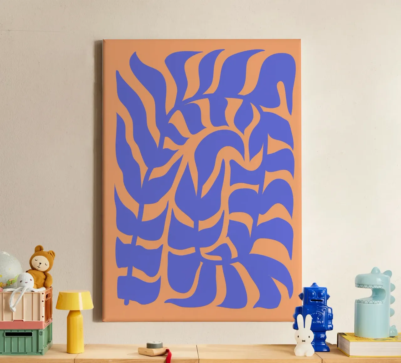 Vivid Harmony: Blue Leaf & Fiery Glow | Design Art lienzo de PrintCessStudio