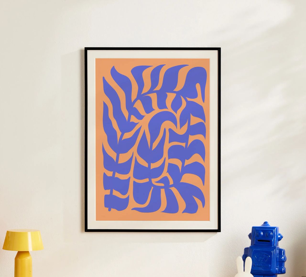 Vivid Harmony: Blue Leaf & Fiery Glow | Design Art poster by PrintCessStudio