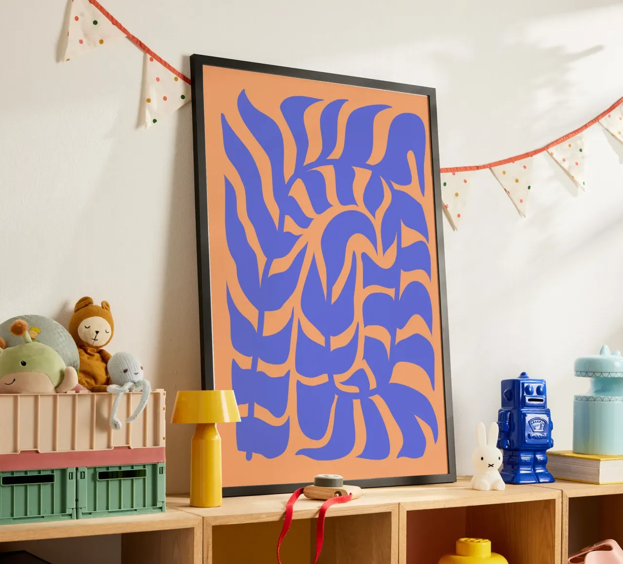 Vivid Harmony: Blue Leaf & Fiery Glow | Design Art carta hahnemühle da PrintCessStudio