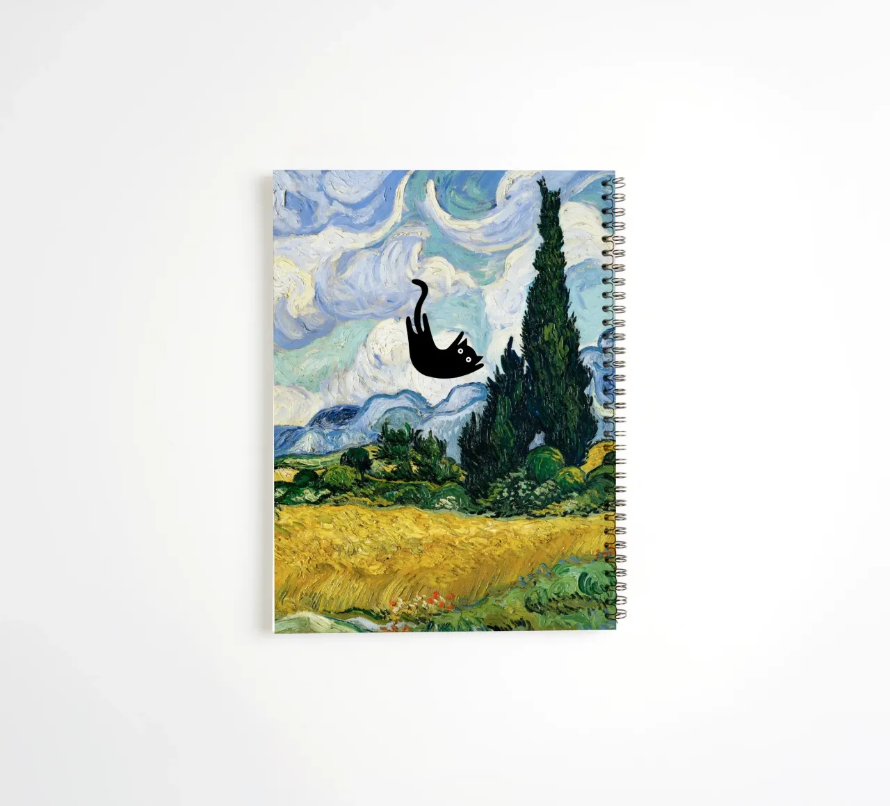 Van Gogh Campo di grano con cipressi, gatto nero diario ad anelli da Peaches Art Prints