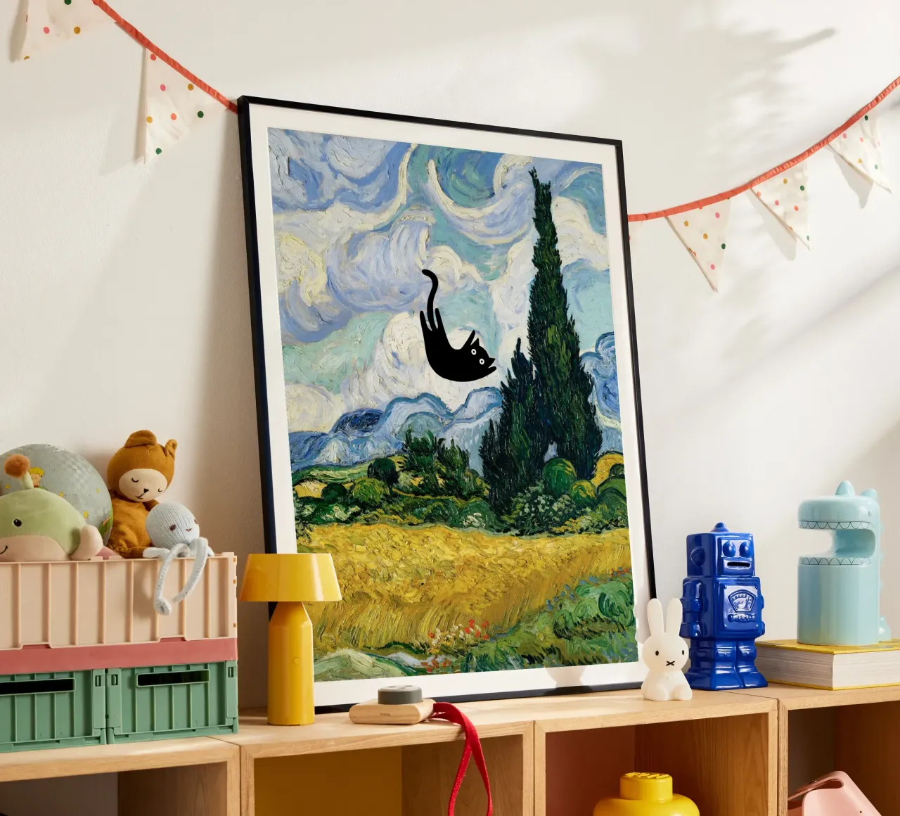 Van Gogh Campo de trigo con cipreses, Gato negro hahnemühle de Peaches Art Prints