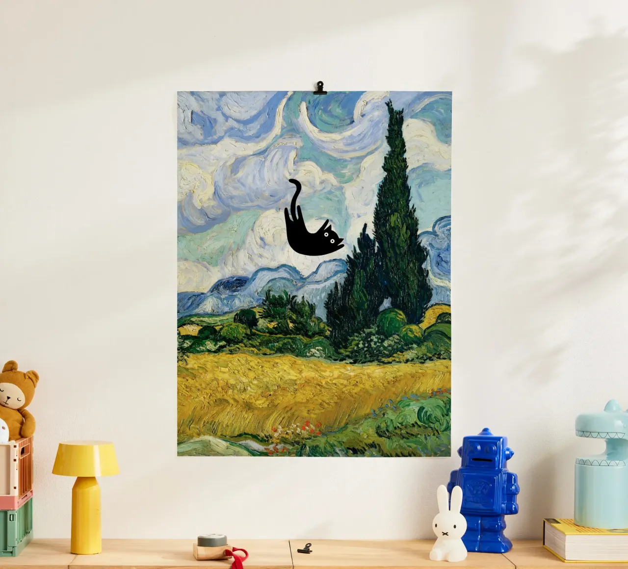 Van Gogh Campo de trigo con cipreses, Gato negro hahnemühle de Peaches Art Prints