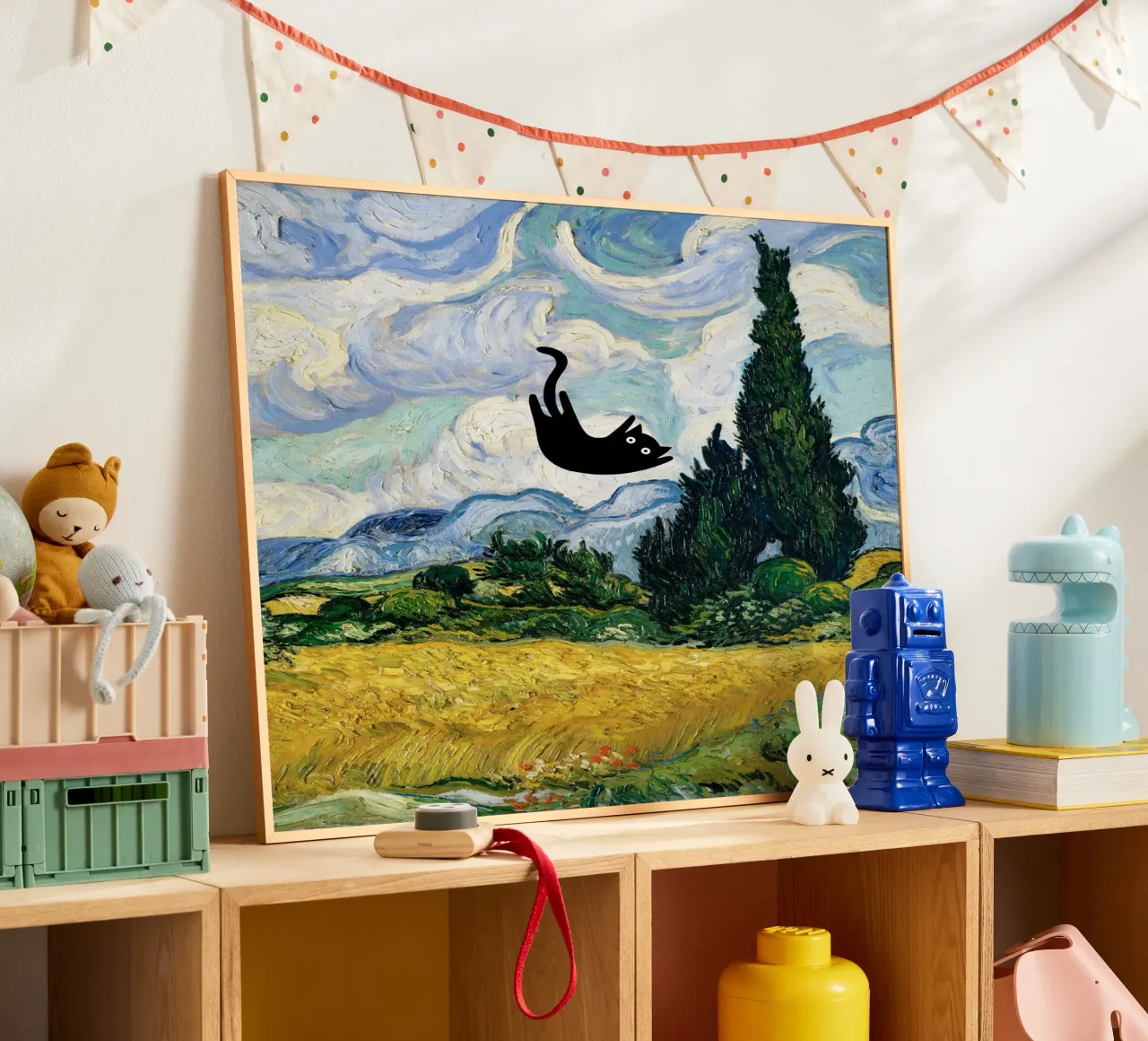 Van Gogh Campo di grano con cipressi, gatto nero carta hahnemühle da Peaches Art Prints