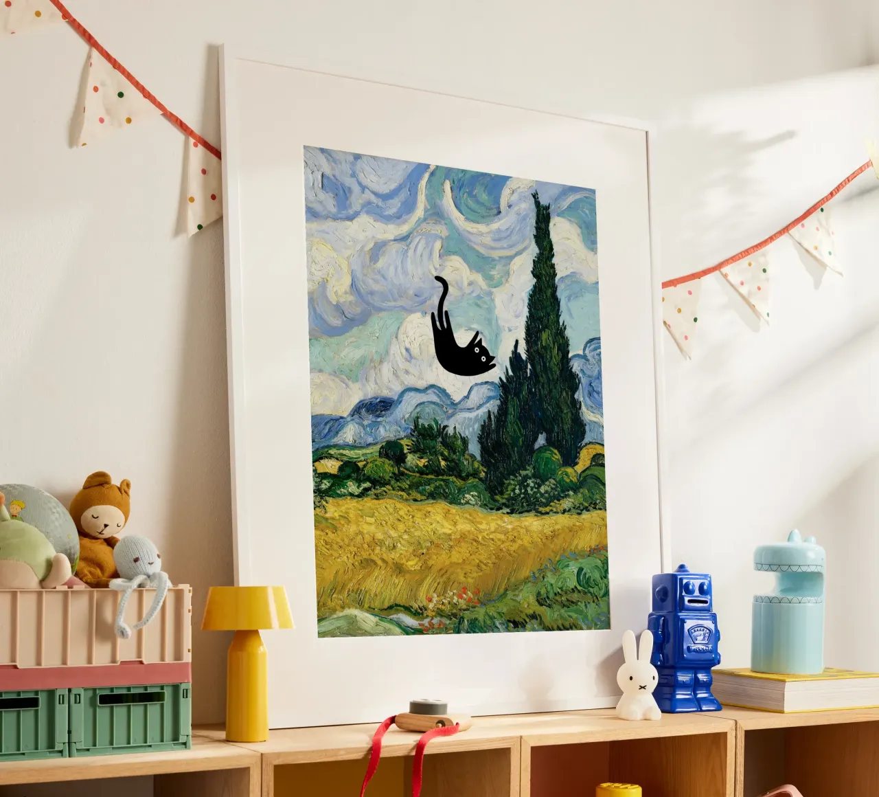 Van Gogh Campo de trigo con cipreses, Gato negro hahnemühle de Peaches Art Prints