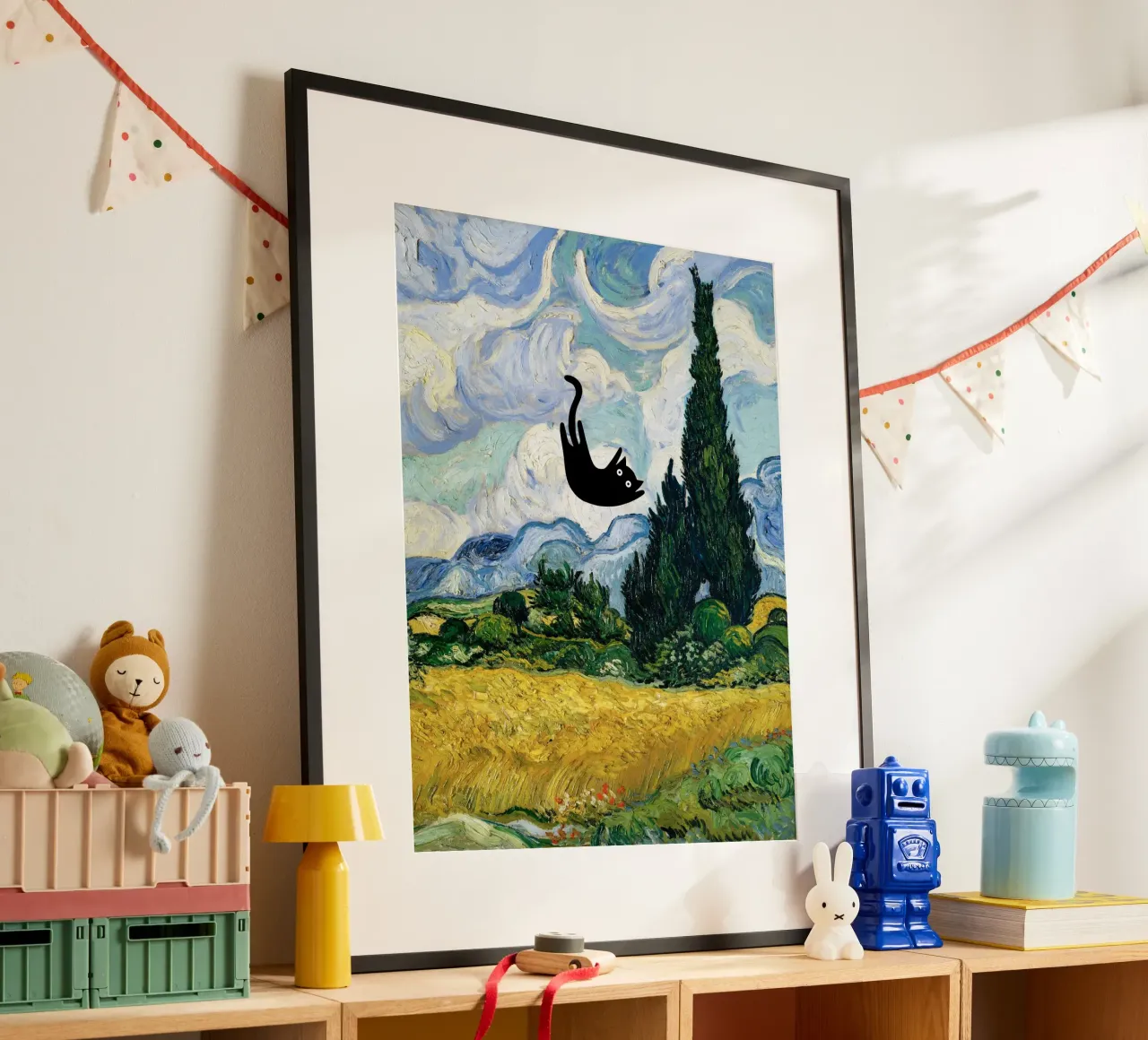 Van Gogh Campo de trigo con cipreses, Gato negro hahnemühle de Peaches Art Prints