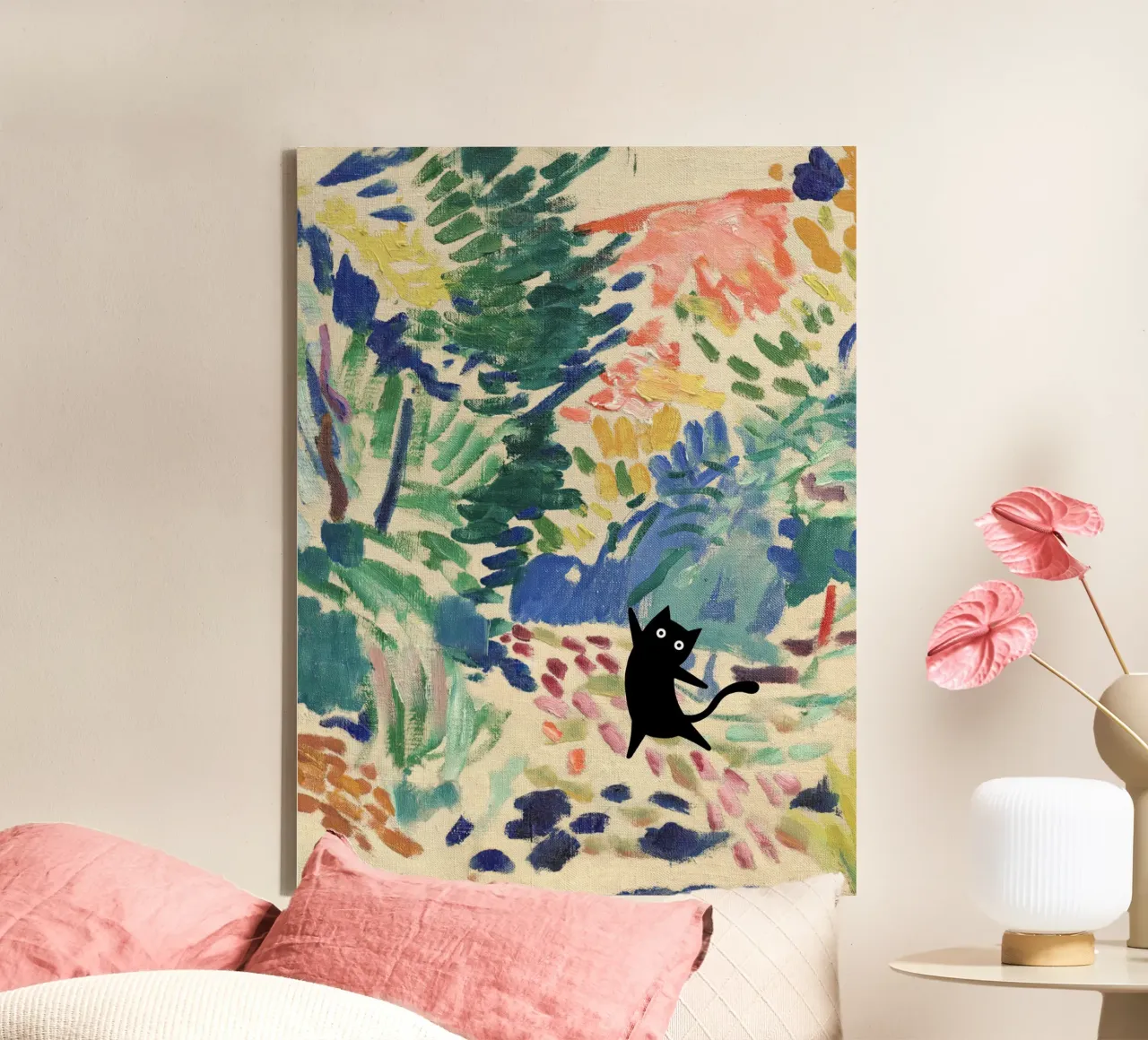 Henri Matisse Landschap in Collioure, Zwarte Kat canvas met Baklijst van Peaches Art Prints