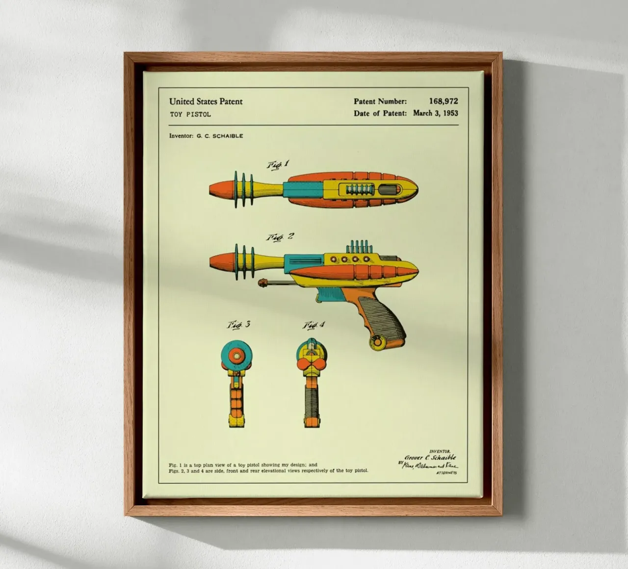 Ray Gun Patent (1953) canvas met Baklijst van Jazzberry Blue