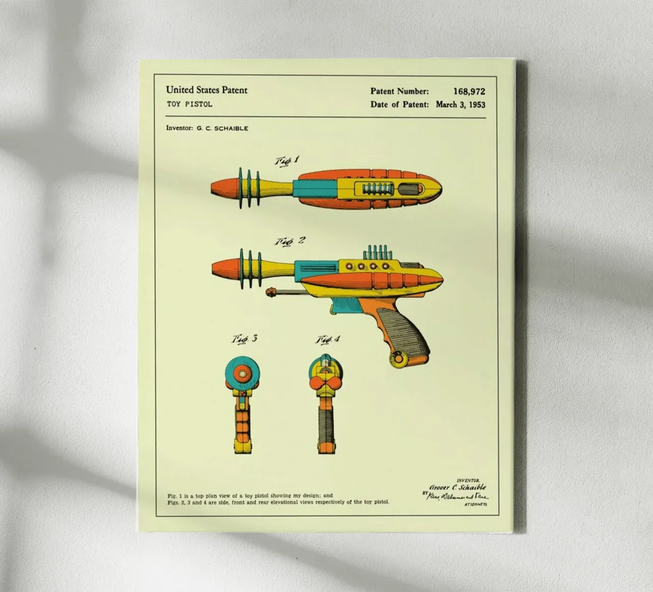 Ray Gun Patent (1953) canvas met Baklijst van Jazzberry Blue