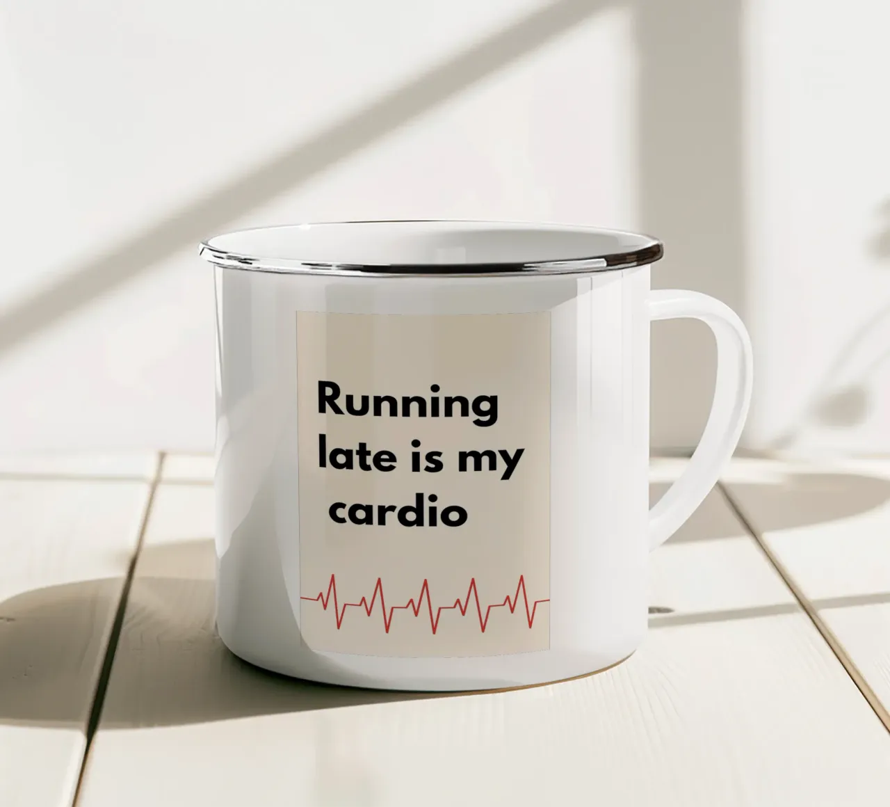 Running Late Is My Cardio | Fun Art tazza in smalto da PrintCessStudio