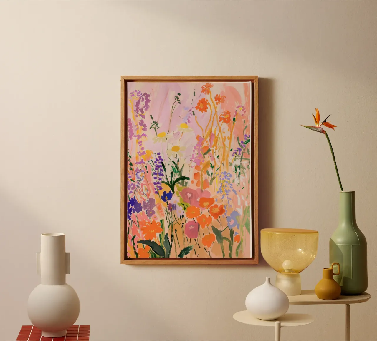 Arte floreale colorata, illustrazione floreale, arte luminosa di tendenza tela con Cornice a cassetta da ArtHaus