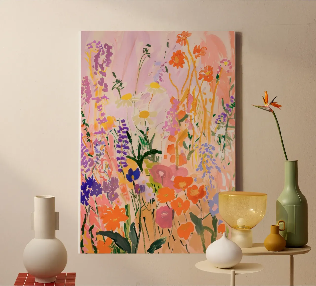 Arte floreale colorata, illustrazione floreale, arte luminosa di tendenza tela con Cornice a cassetta da ArtHaus
