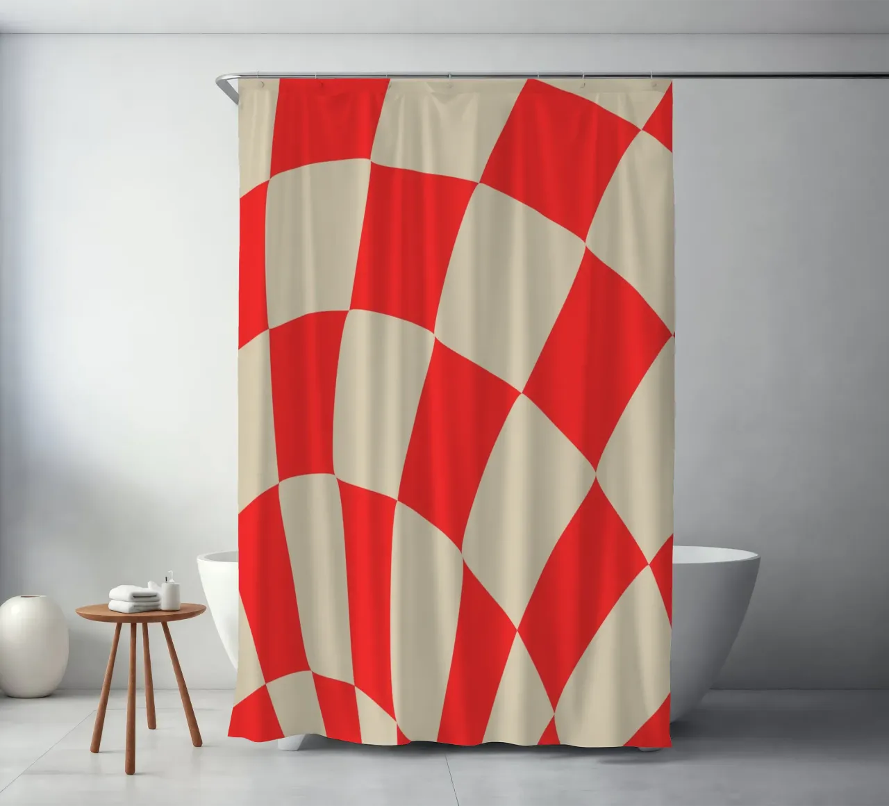 Twisted Red Checkered Design – Bold & Modern Art tenda da doccia da PrintCessStudio