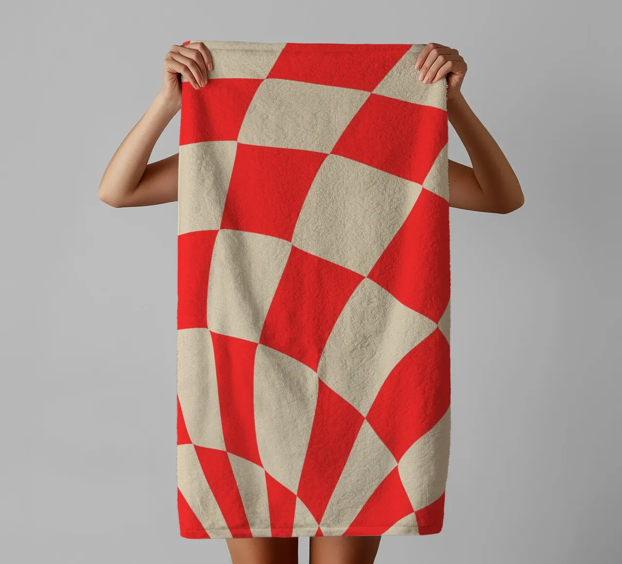 Twisted Red Checkered Design – Bold & Modern Art asciugamano da bagno da PrintCessStudio