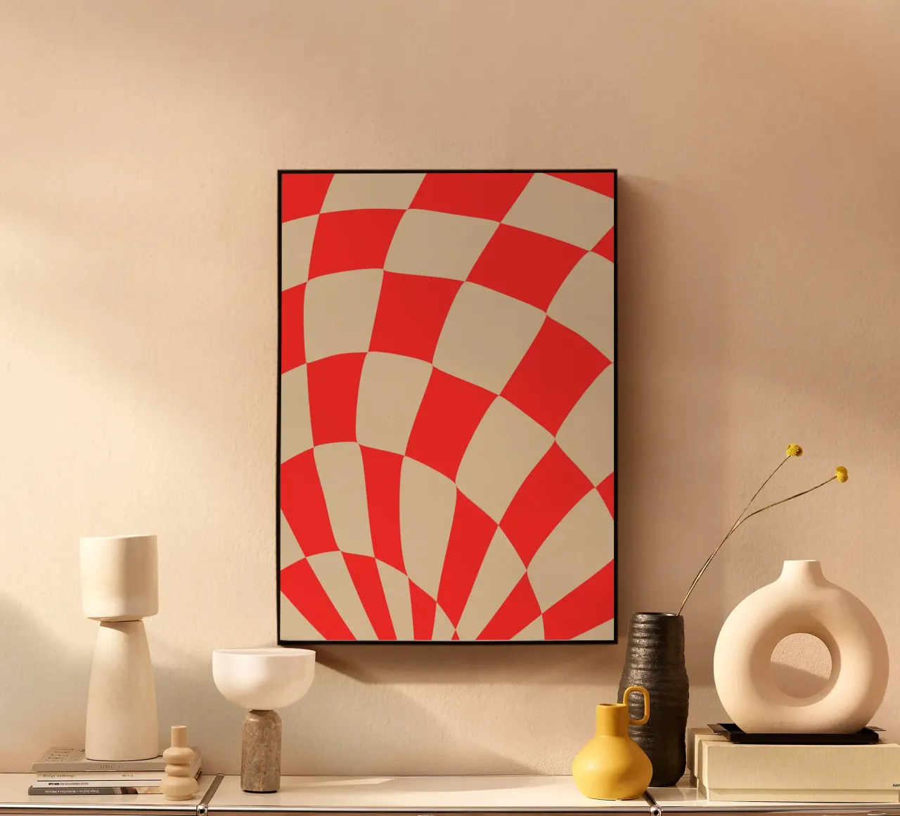 Twisted Red Checkered Design – Bold & Modern Art plexiglass da PrintCessStudio