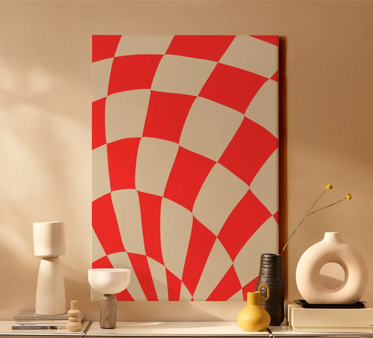 Twisted Red Checkered Design – Bold & Modern Art tela da PrintCessStudio