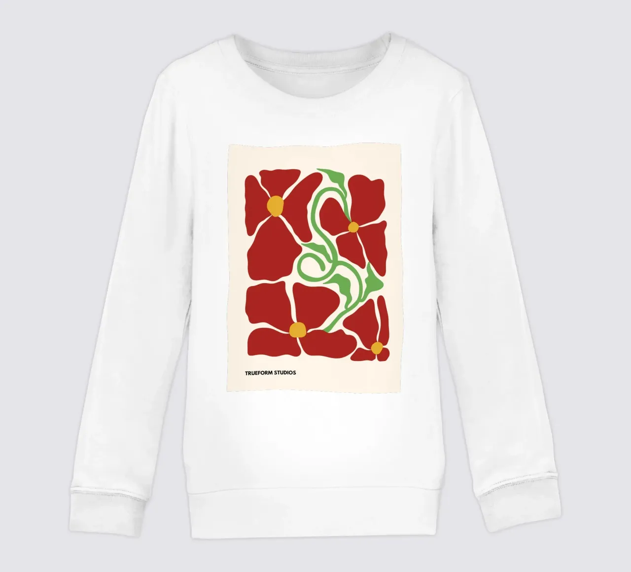 Red Blossom Dreams: Abstract Floral Design felpa bambino da PrintCessStudio