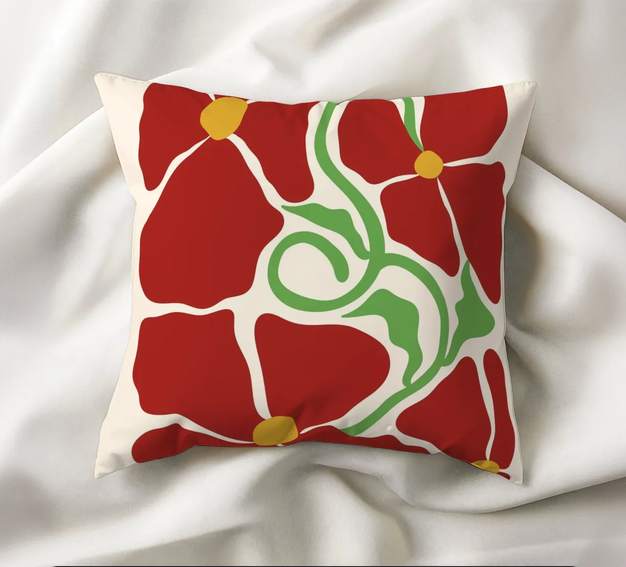 Red Blossom Dreams: Abstract Floral Design cuscino da PrintCessStudio