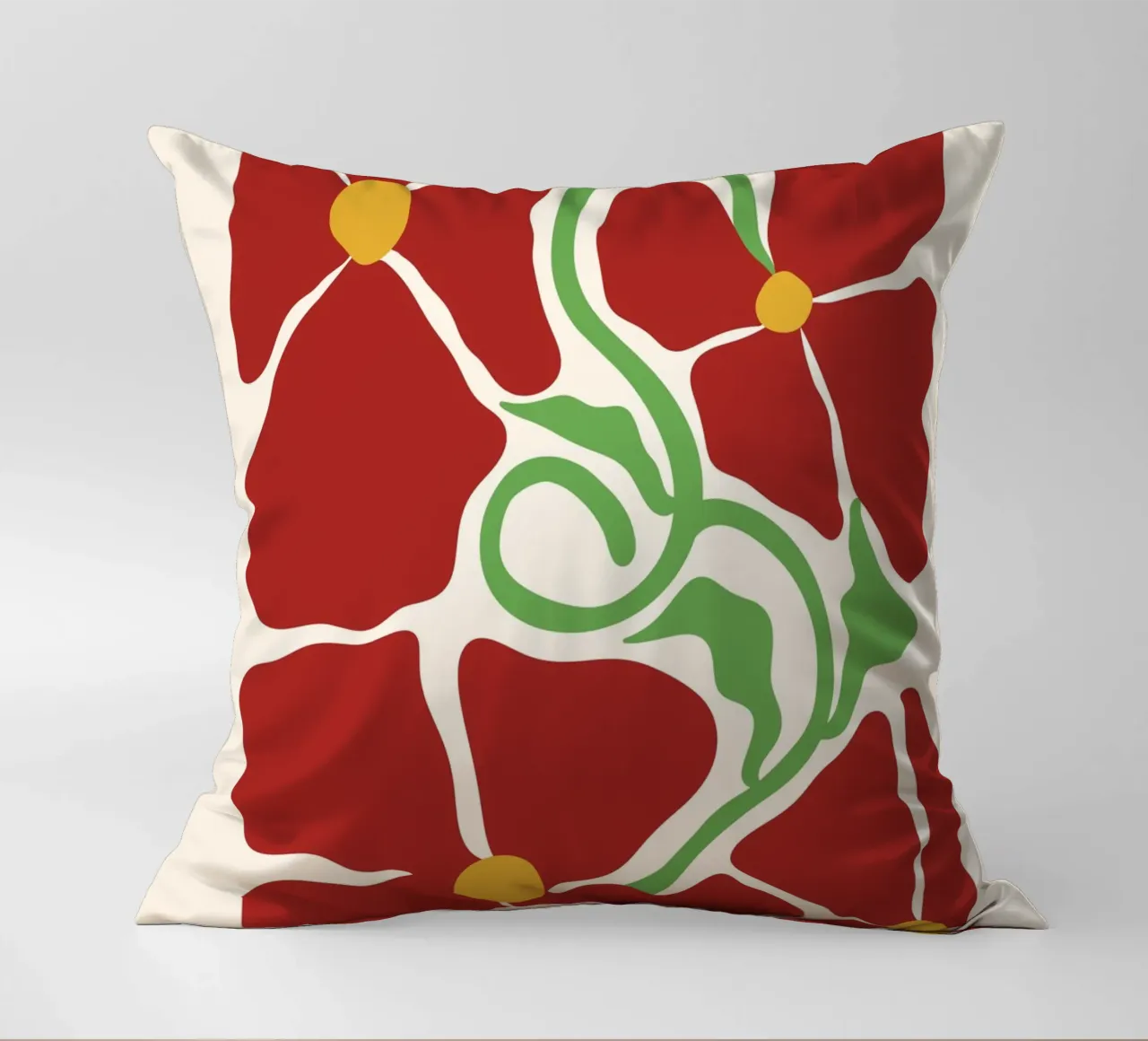 Red Blossom Dreams: Abstract Floral Design cuscino da PrintCessStudio
