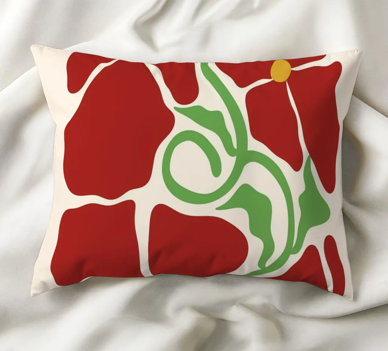 Red Blossom Dreams: Abstract Floral Design cuscino da PrintCessStudio