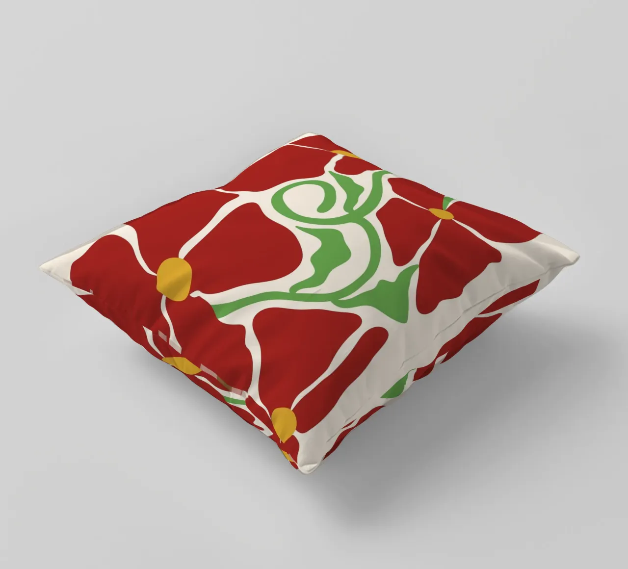Red Blossom Dreams: Abstract Floral Design cuscino da PrintCessStudio