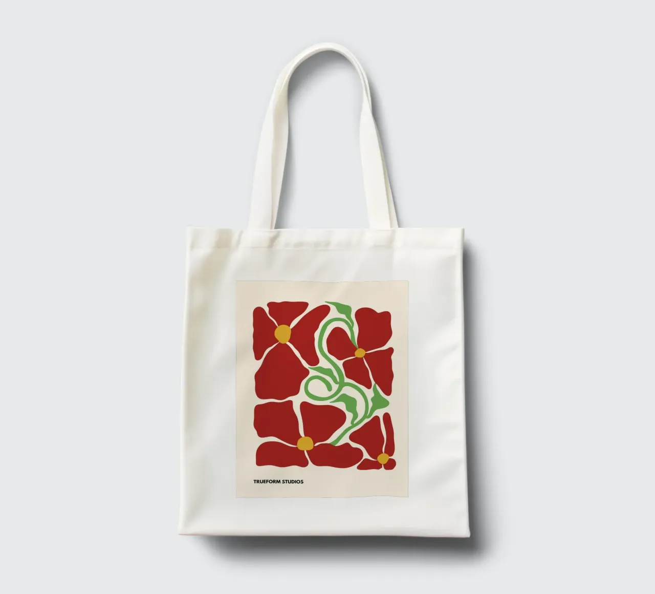 Red Blossom Dreams: Abstract Floral Design borsa in juta da PrintCessStudio