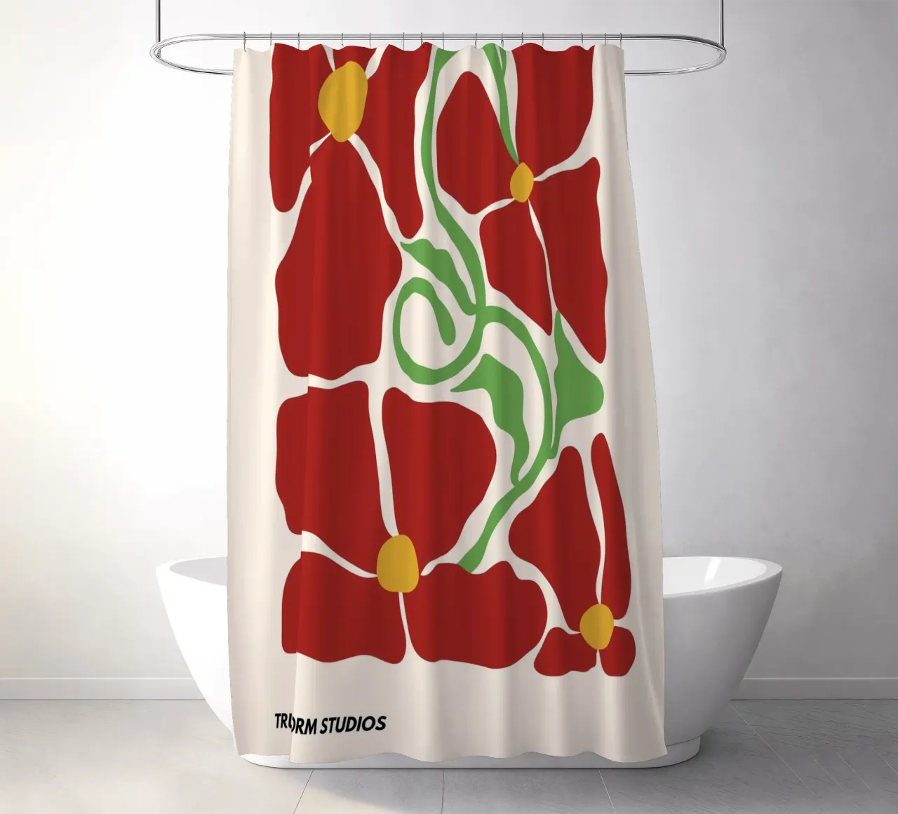 Red Blossom Dreams: Abstract Floral Design tenda da doccia da PrintCessStudio