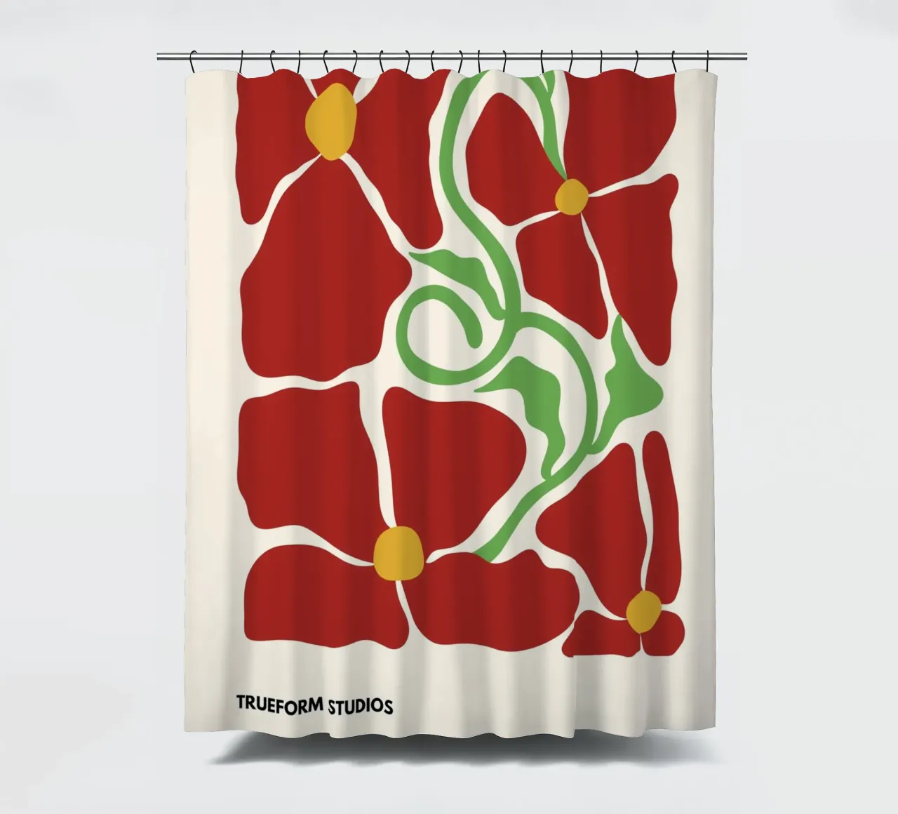Red Blossom Dreams: Abstract Floral Design tenda da doccia da PrintCessStudio