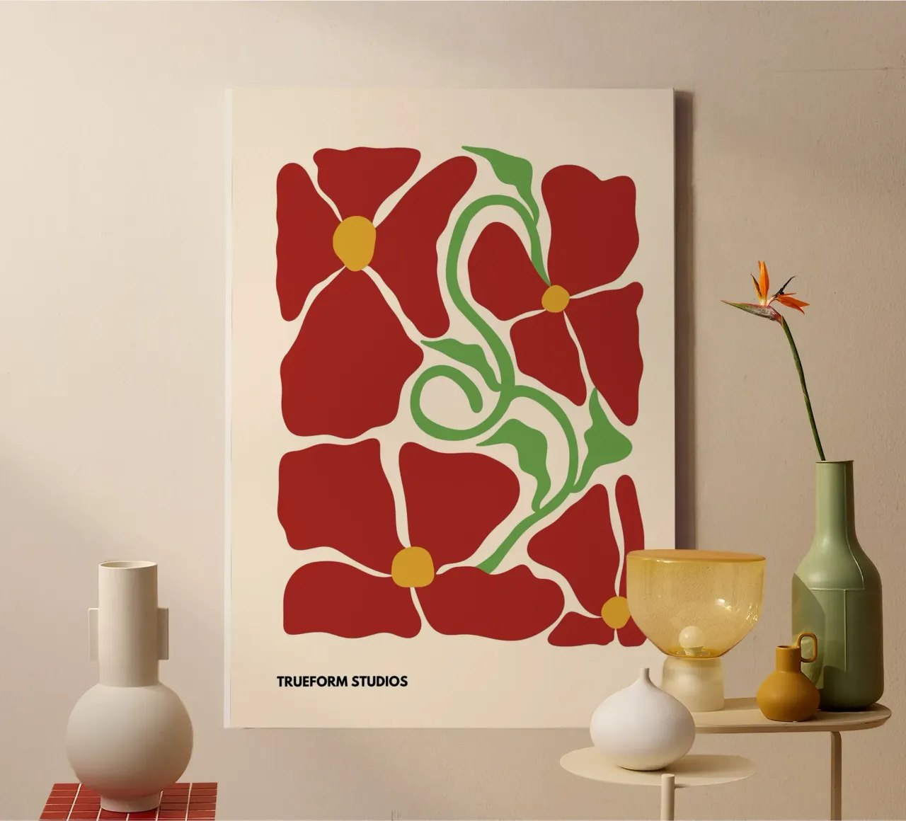 Red Blossom Dreams: Abstract Floral Design tela da PrintCessStudio