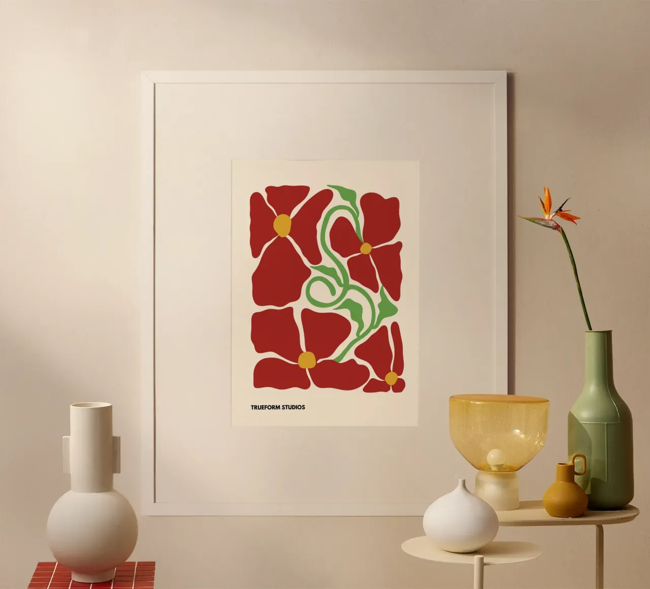 Red Blossom Dreams: Abstract Floral Design carta hahnemühle da PrintCessStudio