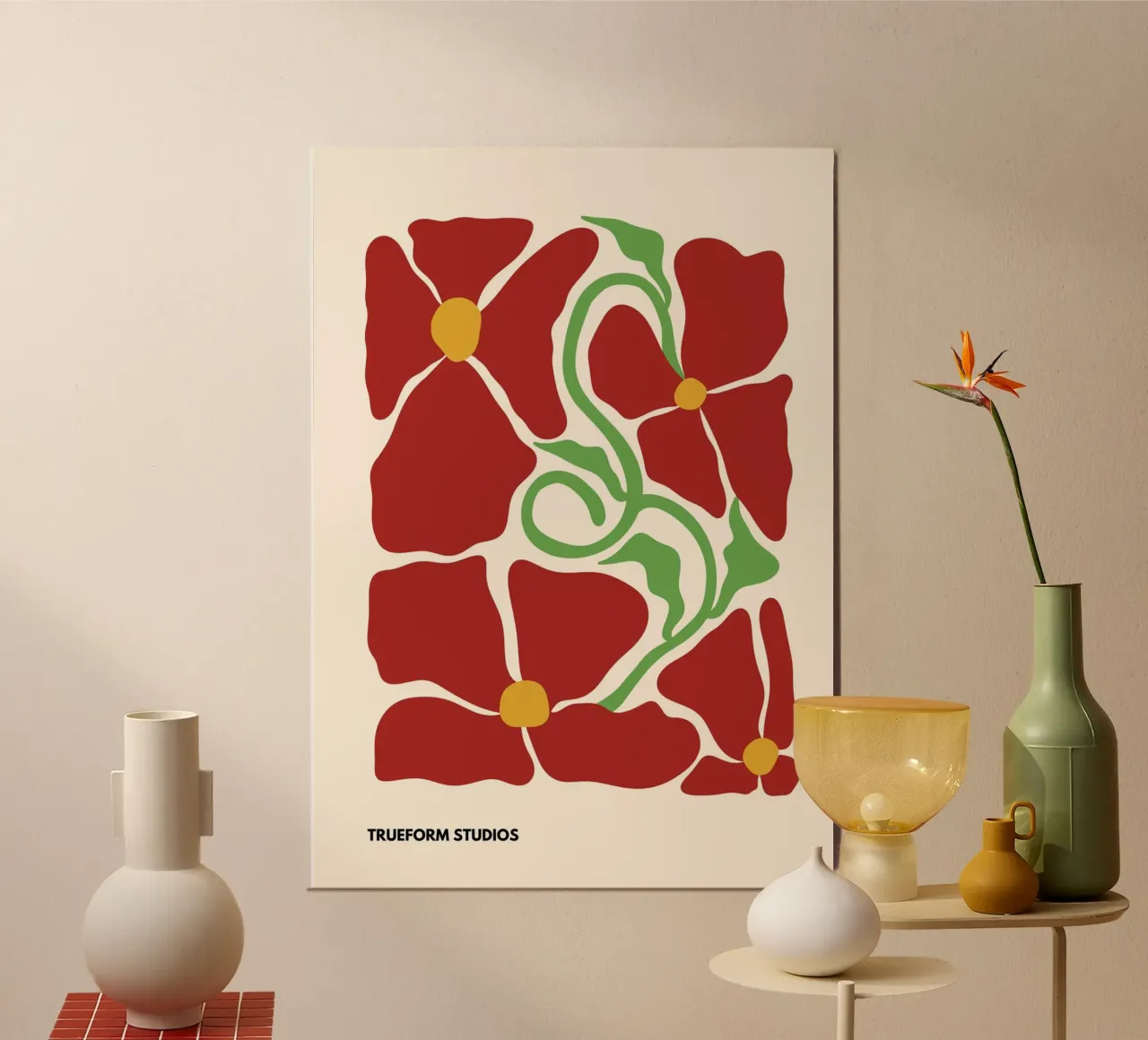 Red Blossom Dreams: Abstract Floral Design carta hahnemühle da PrintCessStudio