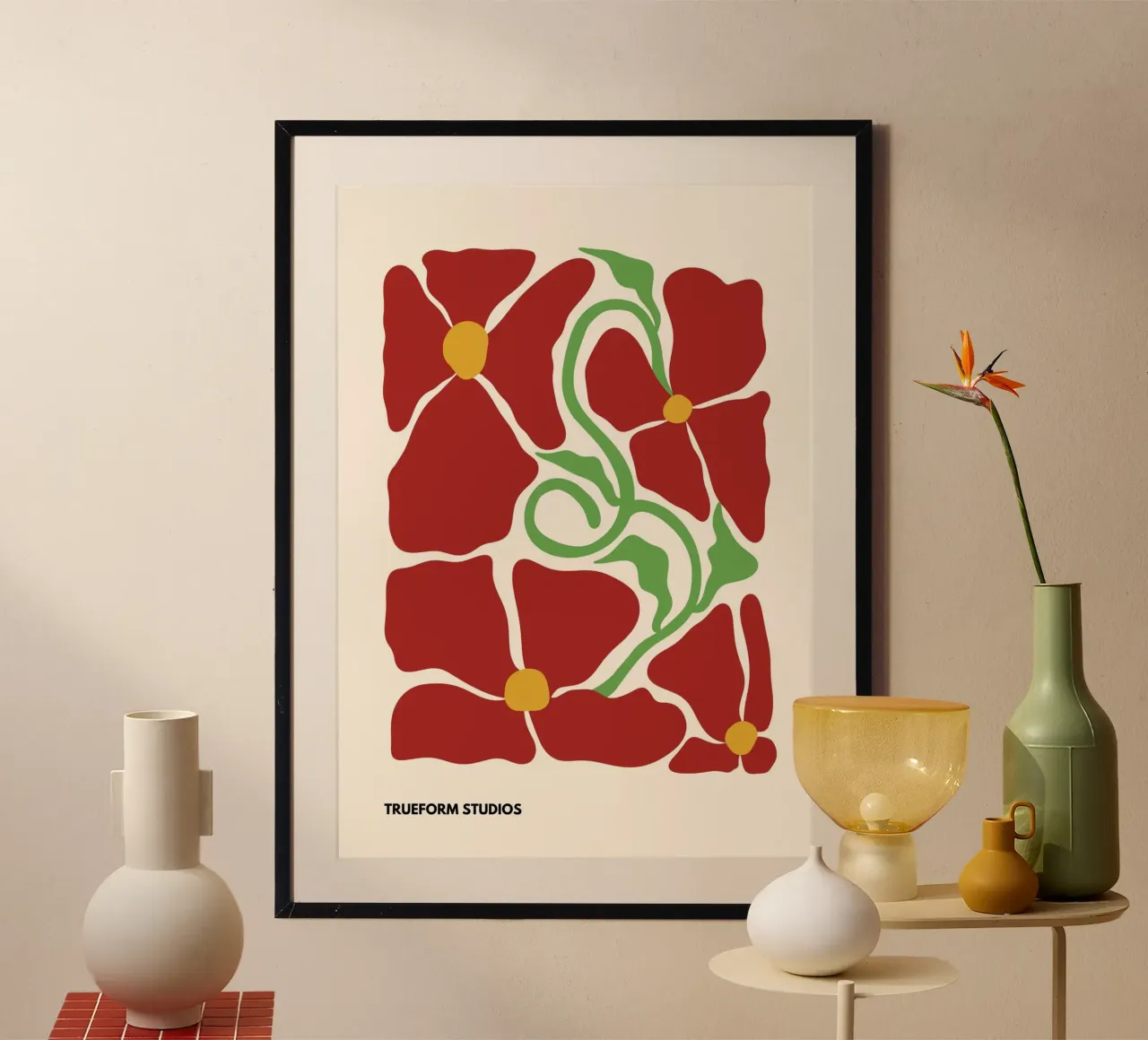 Red Blossom Dreams: Abstract Floral Design carta hahnemühle da PrintCessStudio