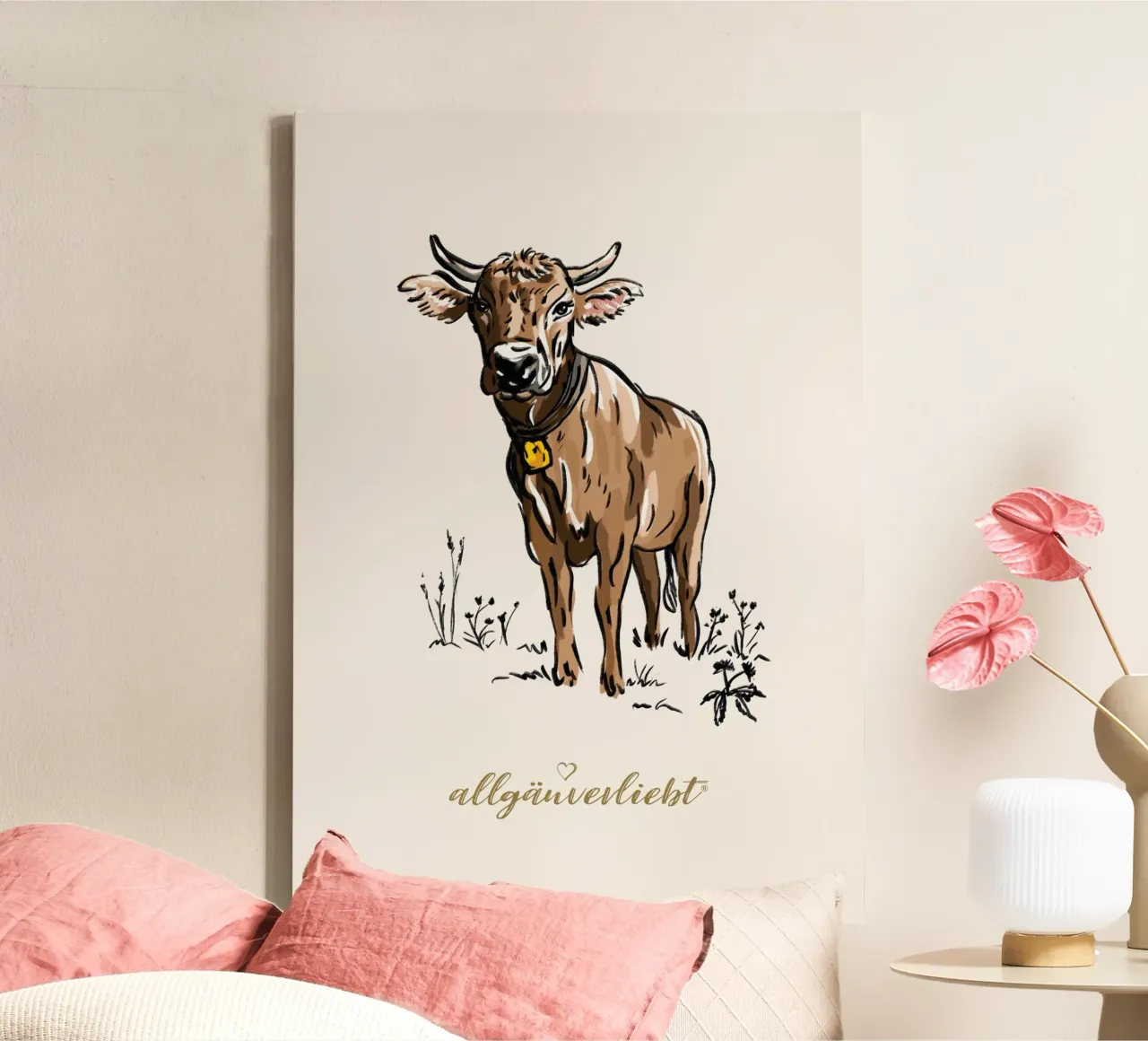 La mucca dell'Allgäu dal fronte tela con Cornice a cassetta da allgäuverliebt