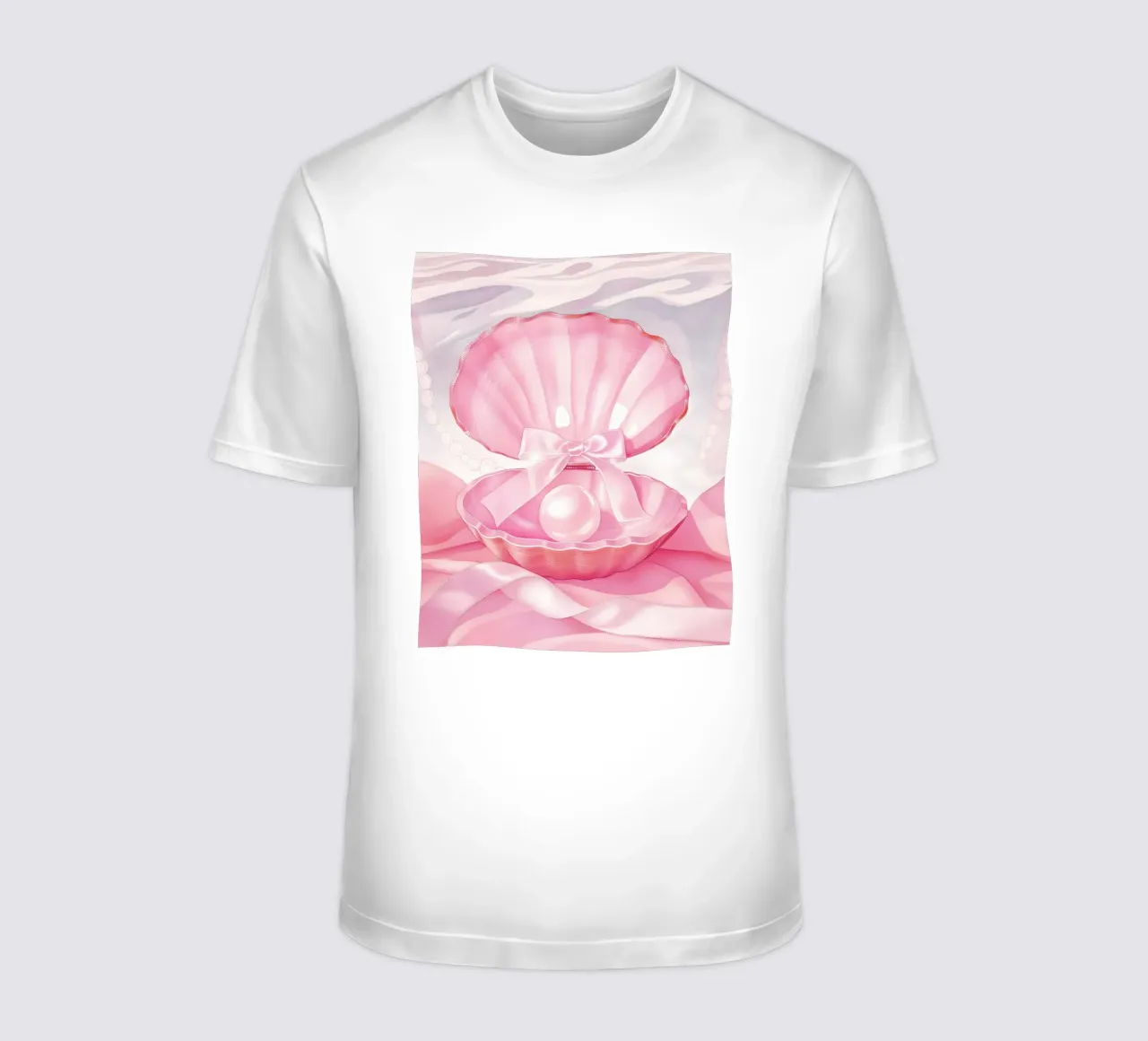 Pink Bow Sea Shells Pearl Retro French Coquette Valentine t-shirt by Gentle Echoes Art
