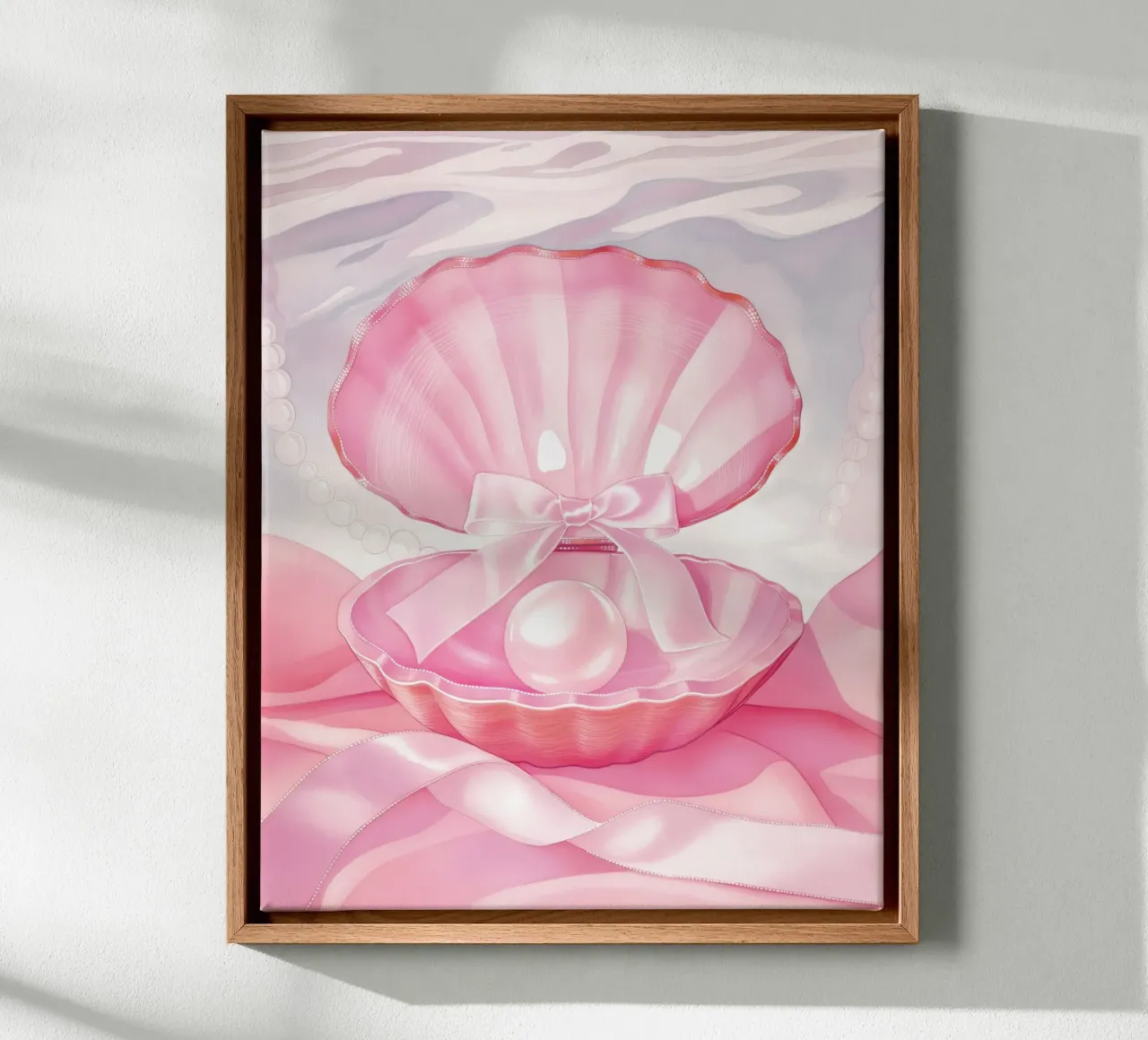 Fiocco rosa Conchiglie di mare Perla Retro Coquette francese Valentine tela da Gentle Echoes Art
