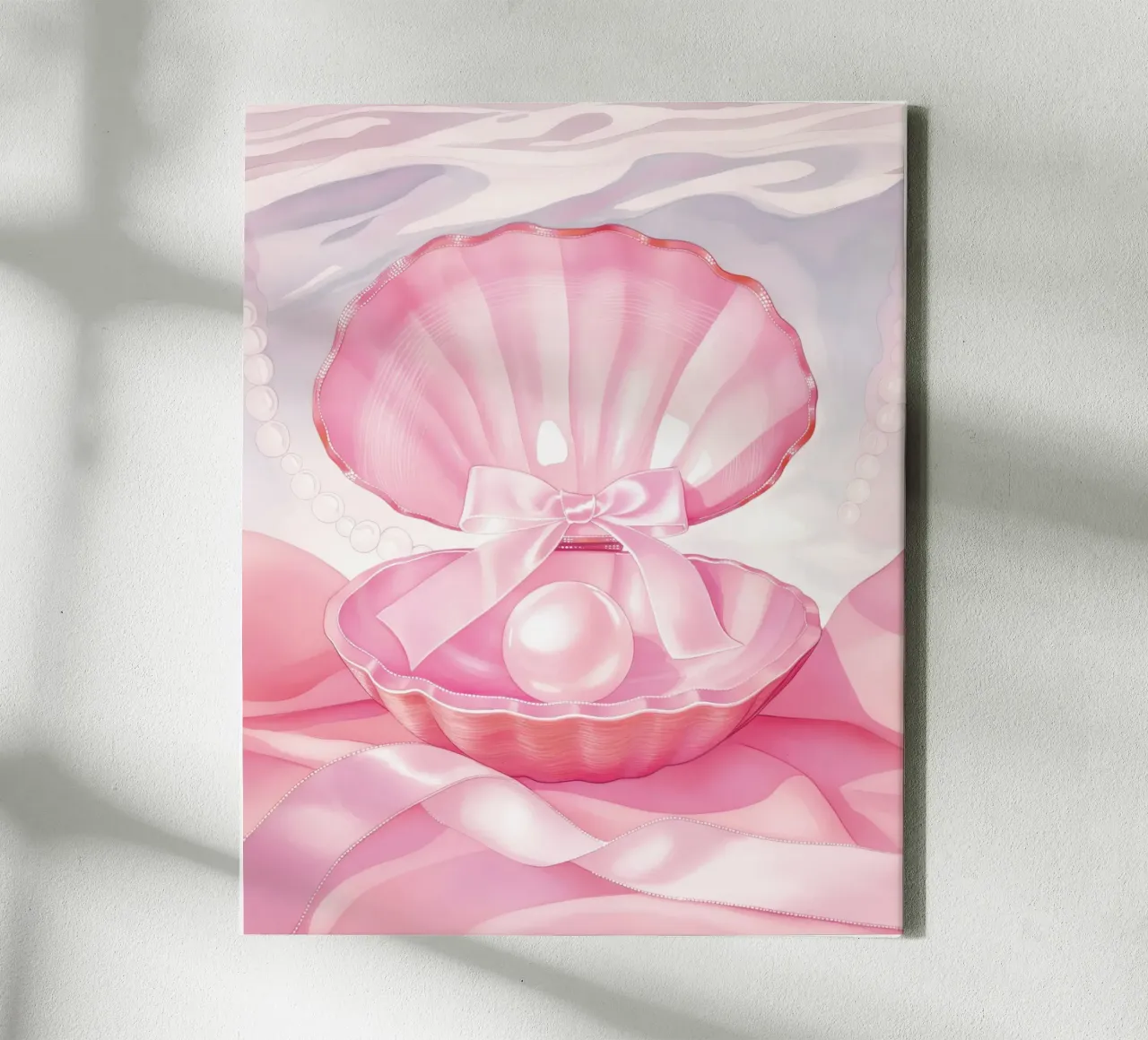Fiocco rosa Conchiglie di mare Perla Retro Coquette francese Valentine tela da Gentle Echoes Art