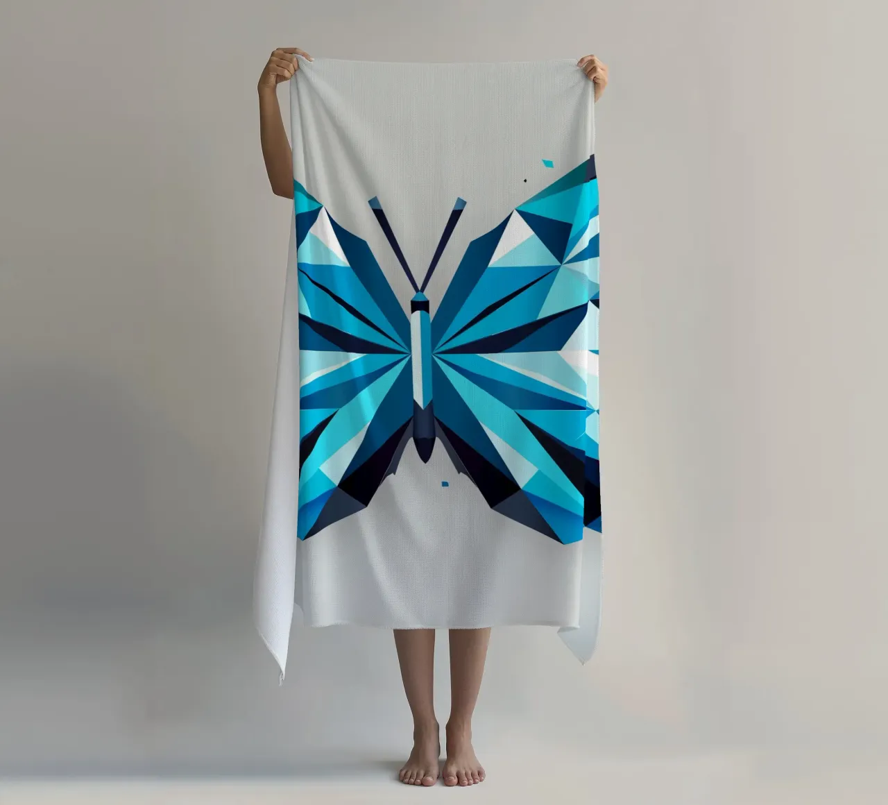Geometric blue butterfly - Elegant natural art beach towel by namosh