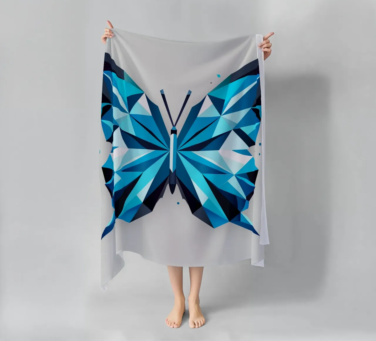 Geometric blue butterfly - Elegant natural art beach towel by namosh